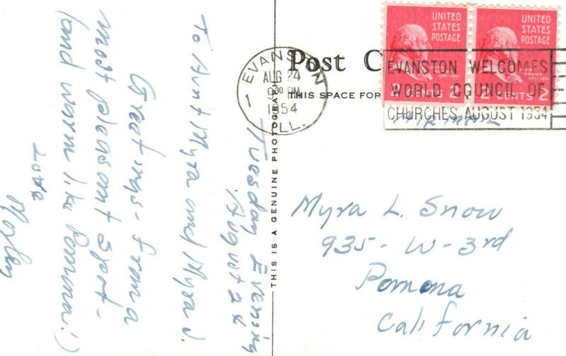 Vintage Postcard RPPC 1954 First Methodist Church Evanston Illinois IL