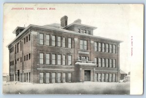Virginia Minnesota MN Postcard Johnson School Building Exterior View 1907 Posted