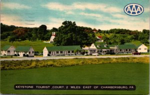 Linen Postcard Keystone Tourist Court  2 Miles East of Chambersburg Pennsylvania