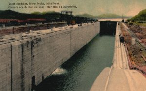 Vintage Postcard West Chamber Lower Locks Miraflores Canal Panama