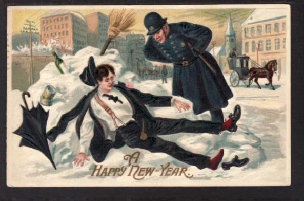 Happy New Year Drunk Policeman Postcard 5766