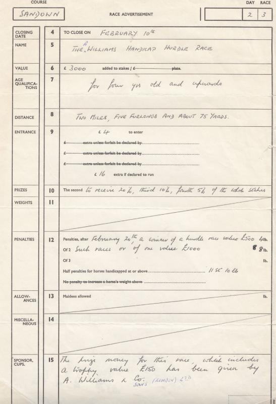 1971 Sandown Handicap Hurdle Advert Proof Horse Race Ephemera