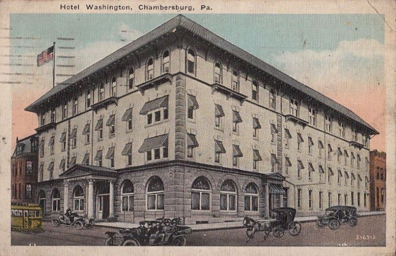 Postcard Hotel Washington Chambersburg PA 1924