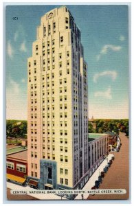 c1940's Central National Bank Looking North Battle Creek Michigan MI Postcard 