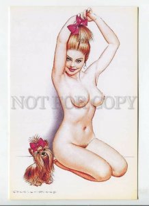 449554 nude girl with Yorkshire Terrier dog Modern card