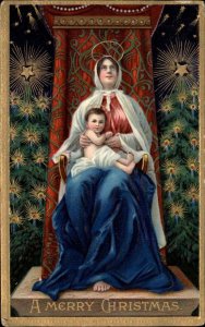 Christmas Mother Mary Madonna with Baby Jesus on Lap c1910 Vintage Postcard