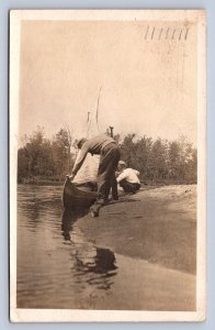 J96/ Greenville Michigan RPPC Postcard c1910 Fishing Boat Men  134