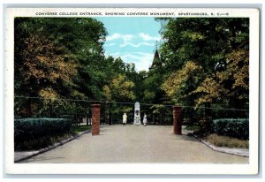 c1920s Converse College Entrance Shows Converse Monument Spartanburg SC Postcard