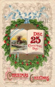 Circa 1910 Christmas Day Greetings Embossed John Winsch Postcard Wreath