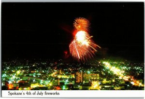 July 4 Fireworks Over Spokane WA, Division St, Opera House Postcard D60