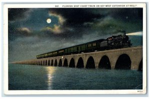 1930 Florida East Coast Train Key West Extension Night Port Orange FL Postcard