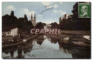 Old Postcard Niort L Eglise St Andre and the Dungeon seen the Sevre Niortaise