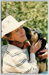 Patriotic~Nancy Reagan & Dog @ Presidents Ranch Retreat~Coral-Lee Vtg Postcard