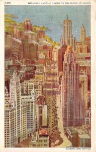 Chicago Illinois~Michigan Avenue North of River Bird's Eye View~1944 Postcard