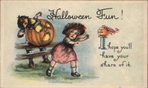 Halloween Children & Scary JOL c1915 Postcard EXC COND - Publisher?