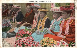 1932 Flower Girls Hawaiian Costume Flower Vendor Honolulu Hawaii Posted Postcard