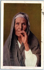 c1909 Mexico Old Woman Smoking Tobacco Cigarette Postcard Senora News Aztecs A76