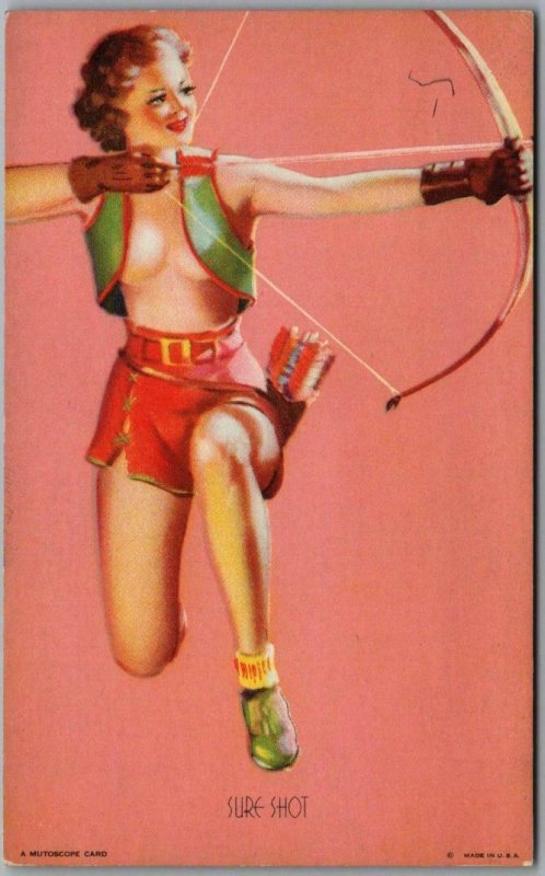 Vintage Pin Up Girl Mutoscope Card Sure Shot Archery Bow Arrow Gil Elvgren Other Unsorted 