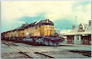 Train Union Pacific Railroad Unit 3737 SD-40-2 Evanston Wyoming Postcard