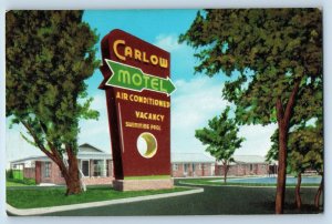 c1950's Carlow Motel & Restaurant Cottages Signage Taylor Texas Vintage Postcard