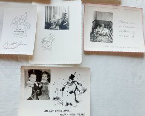 Six Photo Greeting Christmas Cards Featuring Children from the 1950s