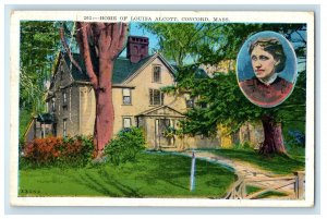 1935 Louisa Alcott Photo, Home of Louisa Alcott, Concord MA Cancel Postcard 