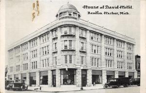 Benton Harbor Michigan~House of David Hotel~Vintage Cars Parked~B&W Postcard