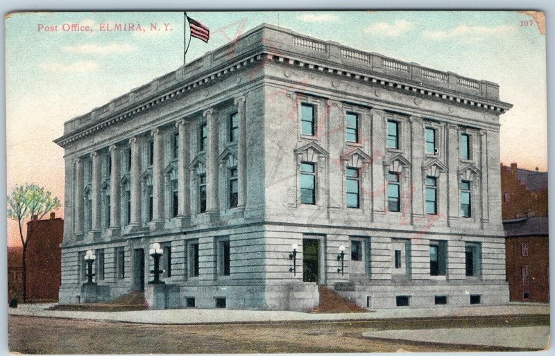 c1910s Elmira, NY Post Office Building Postcard Mac Greevey-Sleght De Graff A201