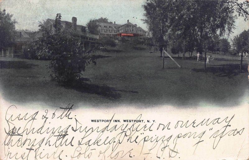 Westport Inn, Westport, New York, Early Hand Colored Postcard, Used in 1906