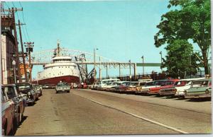 Freighter in Soo Locks view from West Portage Avenue, Sault Ste Marie Michigan