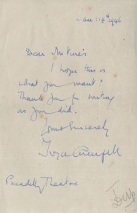 Joyce Grenfell Of Alfred Hitchcock Film Old Hand Signed Theatre Letter