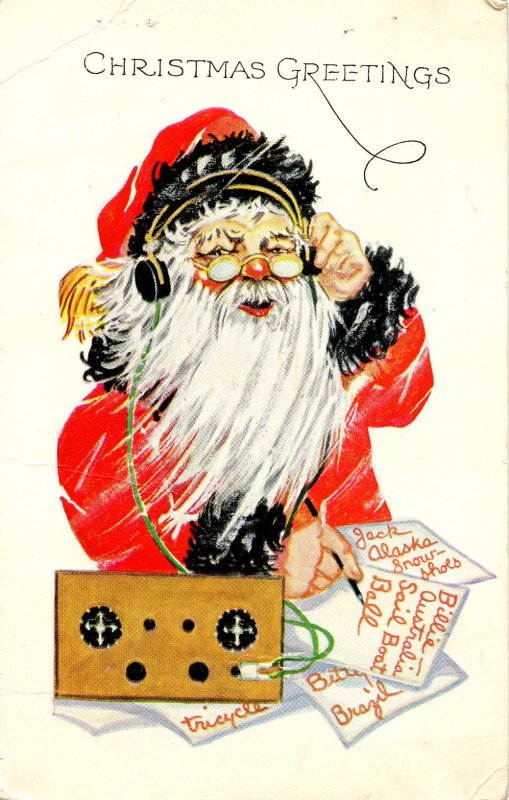 Greeting - Christmas. Santa Claus   Embossed.  (crease in card)