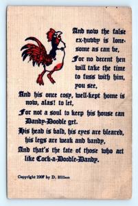 Postcard D Hillson Rooster Series Cock A Doodle Dandy 1907 Poem B39