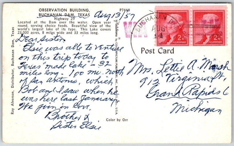 Buchanan Dam Texas 1957 Postcard Observation Building