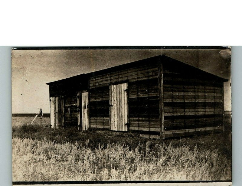 1930s 3 Stall Barn in Open Field Real Photo Postcard 6-29 