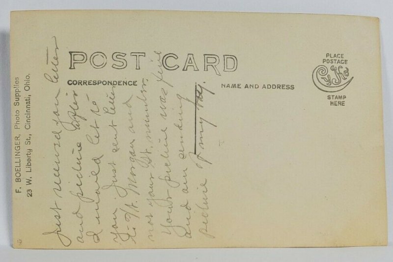 Ohio Cincinnati Boy cute outfit 1900s Posing by Tree for Photo Postcard R3