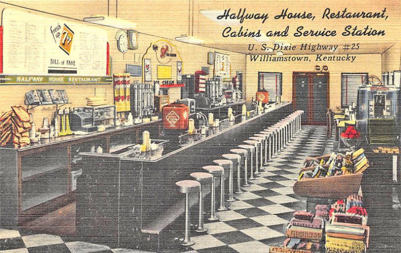 Williamstown KY Halfway House Restaurant Ice Cream View Linen Postcard