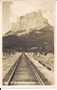 RPPC CANADA Mount Eisenhower, Banff AB Canadian Rockies, CPR Tracks, 1950's