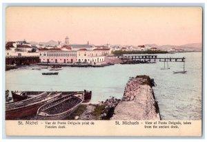 c1910 View of Ponta Delgada Taken from Anciant Dock Portugal Postcard