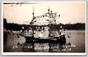 K25/ Thompson New York RPPC Postcard c1910 Kiamesha Lake Regatta Float 480