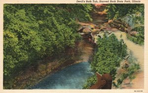 Vintage Postcard 1945 Devil's Bath Tub Starved Rock Scenic View State Park IL