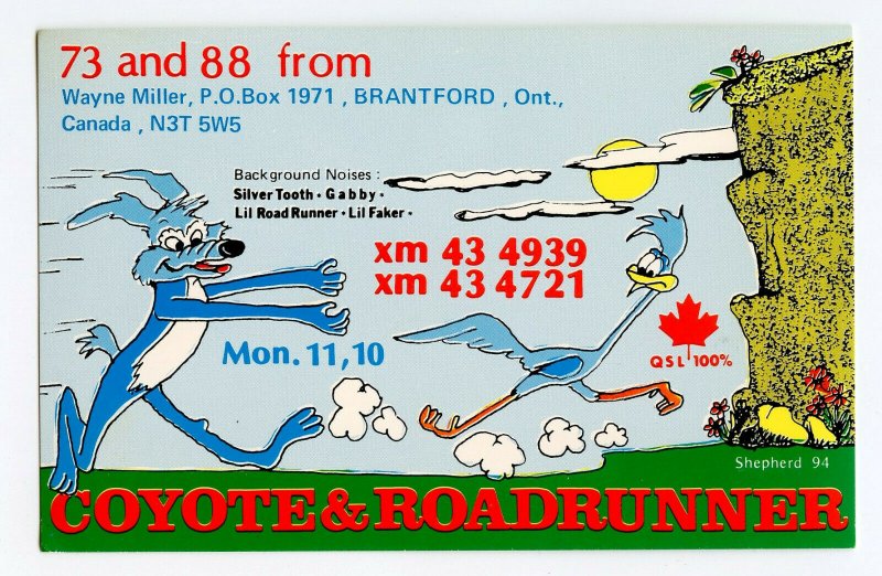 QSL Radio Card From Brantford Ontario Canada XM 43 4939 XM 43 4721