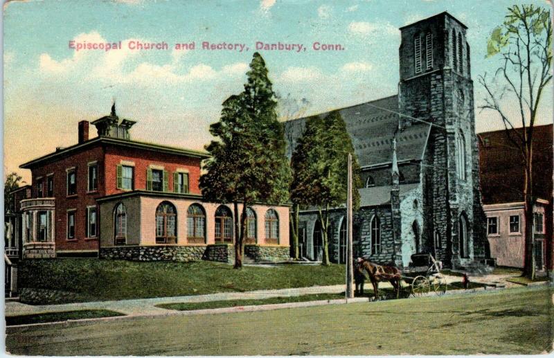 DANBURY, CT Connecticut  EPISCOPAL CHURCH  & Rectory   1919   Postcard