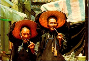 Hong Kong Village Women Outside Kathing Walled City Vintage Postcard BS.23