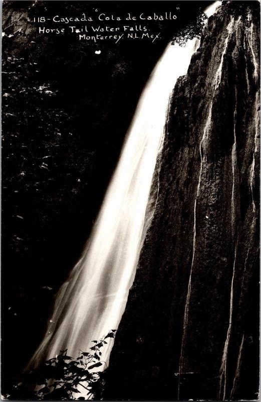 Horse Tail Waterfalls, Monterrey N.L. Mexico RPPC Photo Vintage Postcard I04