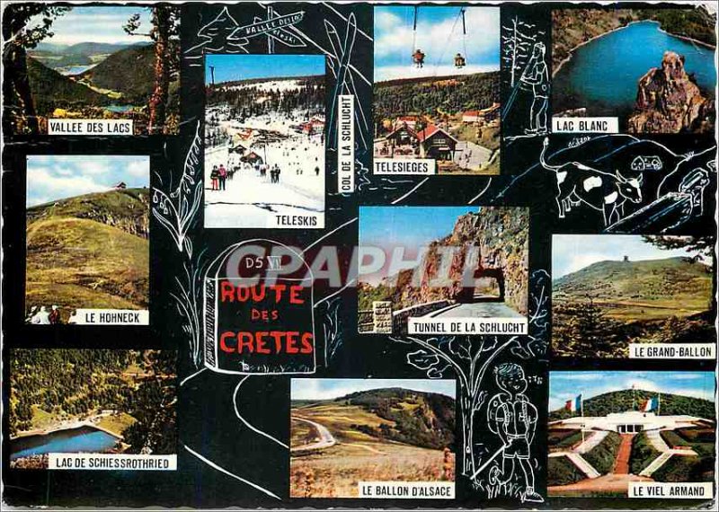 Modern Postcard Route Cretes Valley Lakes ski lifts Chairlifts White Lake Cow...