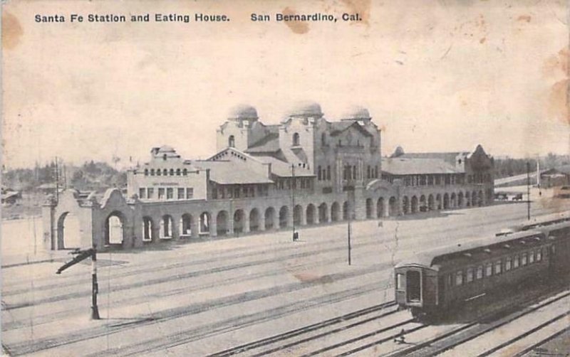 Santa Fe Station and Eating House, San Bernardino, Cal Vintage Postcard