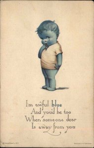 Twelvetrees Wordplay Blue Little Boy Crying Vintage Postcard