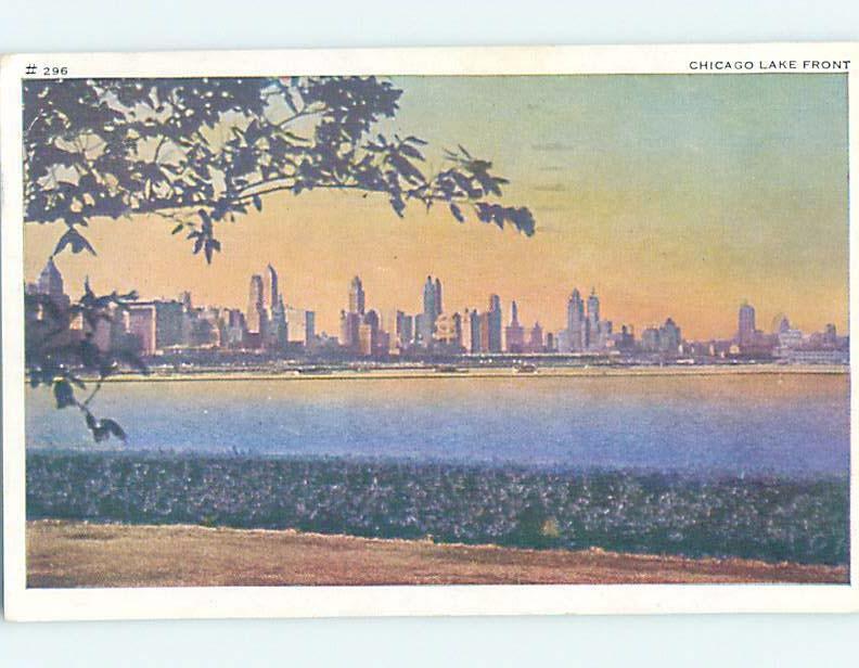 1940's LAKEFRONT AND SKYLINE Chicago Illinois IL F9353