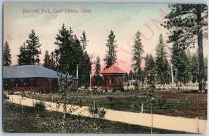 c1910s Coeur d'Alene, Ida. Blackwell Park Hand Colored NICE Postcard Gazebo A195